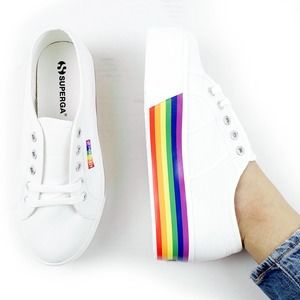 Superga Rainbow White Platform Sneakers